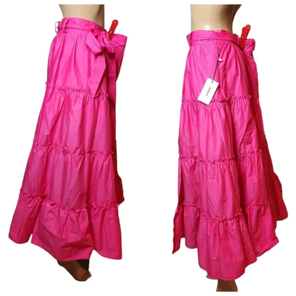 NWT Jason Wu pink cotton teired ruffle belted maxi skirt. Front slit. Large - Picture 13 of 16
